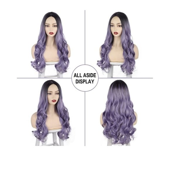 Women Long Wavy Synthetic Wig Light Purple Side Part Heat Resistant Full Wig Cos - Picture 2 of 8